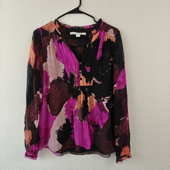 Diane Von Furstenberg Tops - Diane Von Furstenberg Layla Dancing Explosion Silk Long Sleeve V-neck Blouse 8